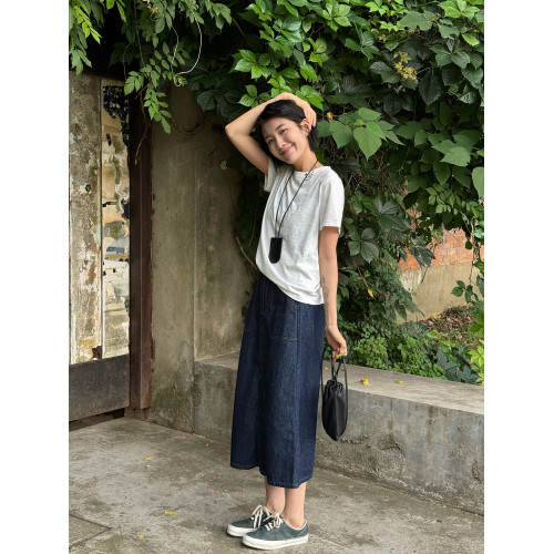 周浪清小個子a字苧麻牛仔半身裙女2025新款夏季薄款中長款開叉裙