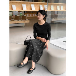周小雅法式復古波點刺綉松緊腰2025年夏季新款亞麻A字裙半身裙女