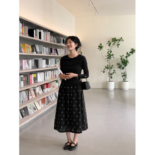 周小雅法式復古波點刺綉松緊腰2025年夏季新款亞麻A字裙半身裙女