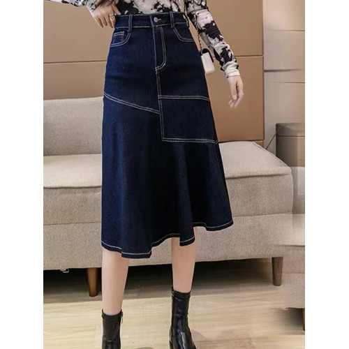 隅見丨牛仔半身裙女夏2025新款百搭高腰a字顯瘦不規則魚尾包臀裙