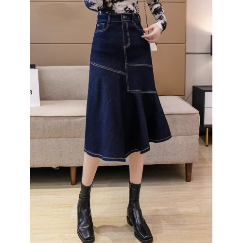 隅見丨牛仔半身裙女夏2025新款百搭高腰a字顯瘦不規則魚尾包臀裙