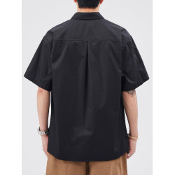 美式潮流開衫翻領短袖襯衫男2025夏季新款純色寬松休閒潮牌外套