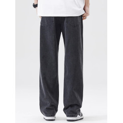 黑色牛仔褲男2025年春季新款寬鬆潮流直筒垂感休閒濶腿褲子