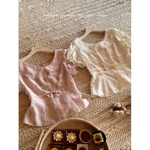 FATFATBABY 「天絲醋酸」收腰娃娃領襯衫 x 舒服蕾絲麻棉長褲