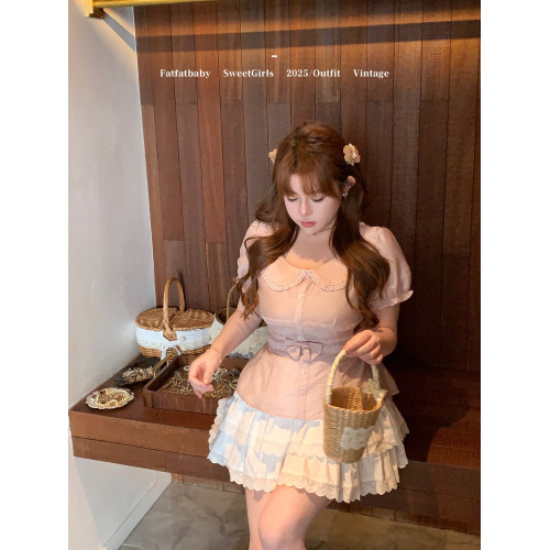 FATFATBABY 「天絲醋酸」收腰娃娃領襯衫 x 舒服蕾絲麻棉長褲