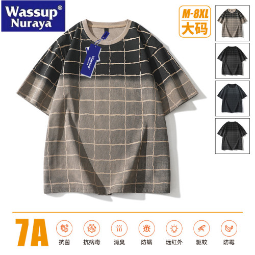 WASSUP Nuraya潮牌短袖t恤夏季格子漸變色圓領體恤衫寬松休閒上衣