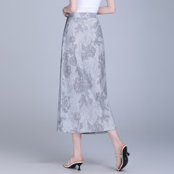 優雅棉麻印花直筒包臀一片裙半身裙女2025夏新款高腰顯瘦一步長裙