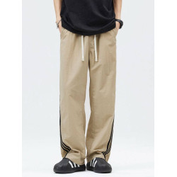 2025美式三條杠褲子男夏季冰絲直筒寬鬆條紋休閒運動褲男生休閒褲