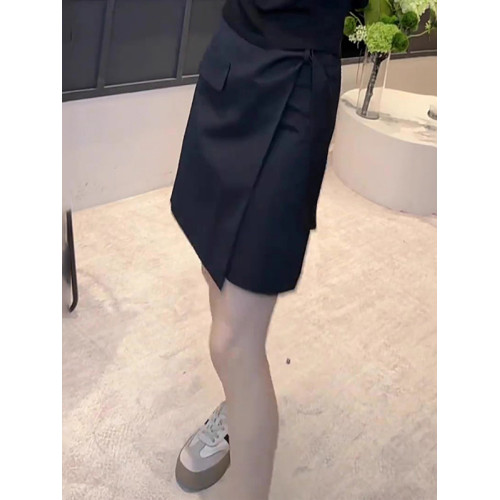 藏青色2025夏季流行新款高腰洋氣百搭小衆a字裙不規則半身短裙女