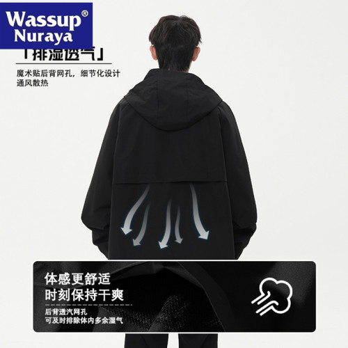 WASSUP NURAYA戶外防潑防風夾克男春秋寬松休閒百搭情侶連帽外套
