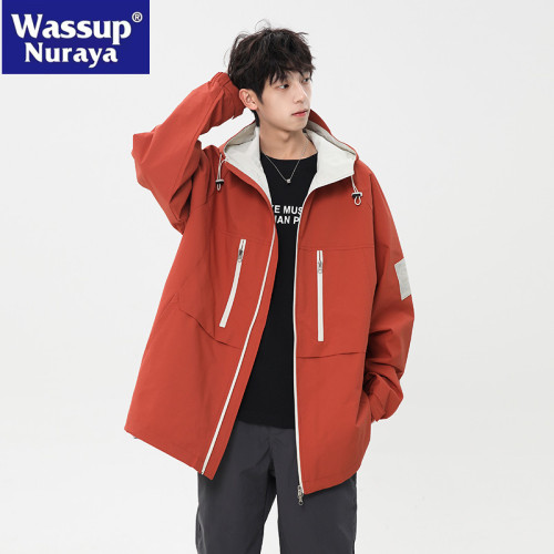 WASSUP NURAYA戶外防潑防風夾克男春秋寬松休閒百搭情侶連帽外套
