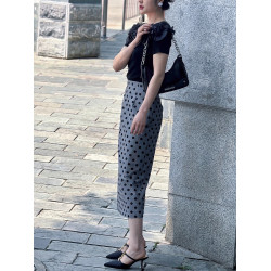 灰色波點圓點半身裙女2025夏新款時尚高腰顯瘦A字裙中長款裙子