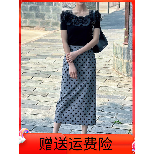 灰色波點圓點半身裙女2025夏新款時尚高腰顯瘦A字裙中長款裙子