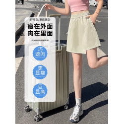 拉夏貝爾冰絲速乾裙褲女2025夏季新款高腰a字假兩件辣妹半身短裙