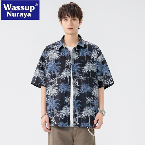 WASSUP NURAYA夏威夷沙灘襯衫短袖夏季寬松痞帥情侶度假休閒襯衣