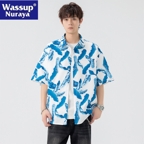 WASSUP NURAYA夏威夷沙灘襯衫短袖夏季寬松痞帥情侶度假休閒襯衣