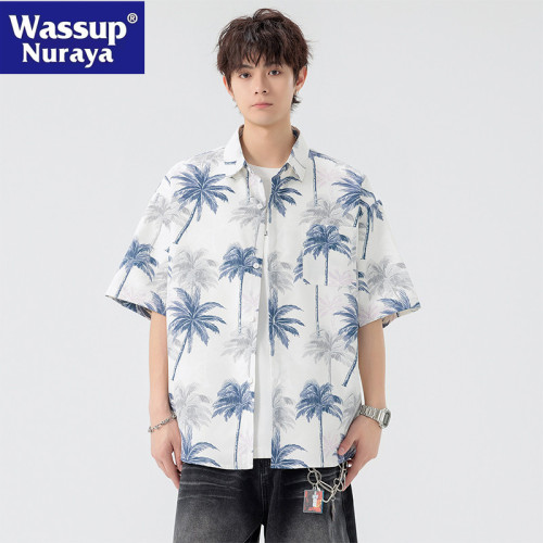 WASSUP NURAYA夏威夷沙灘襯衫短袖夏季寬松痞帥情侶度假休閒襯衣