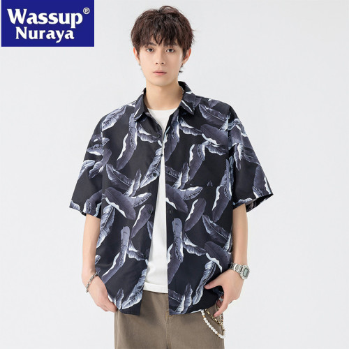 WASSUP NURAYA夏威夷沙灘襯衫短袖夏季寬松痞帥情侶度假休閒襯衣
