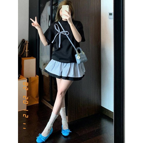 胖貴貴大碼胖mm短袖T恤短裙女夏季新款寬松遮肉顯瘦減齡兩件套女