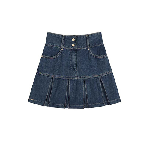 胖mm大碼女裝美式復古辣妹風牛仔百褶裙女夏季甜酷少女a字短裙子