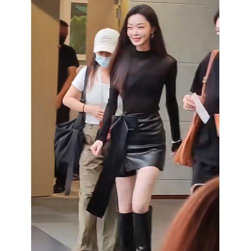 宋軼同款黑色短袖t恤套裝女夏季白色蕾絲拼接高腰包臀波點半身裙