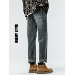 復古水洗九分牛仔褲男2025春季新款潮牌寬鬆窄版直筒休閒長褲子