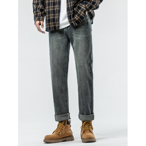 復古水洗九分牛仔褲男2025春季新款潮牌寬鬆窄版直筒休閒長褲子