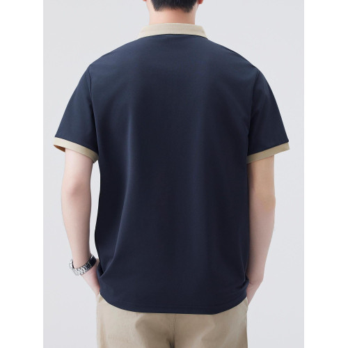 復古日系拼色短袖polo衫男夏季潮牌寬松休閒薄款百搭翻領半袖衫