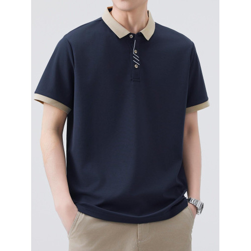 復古日系拼色短袖polo衫男夏季潮牌寬松休閒薄款百搭翻領半袖衫