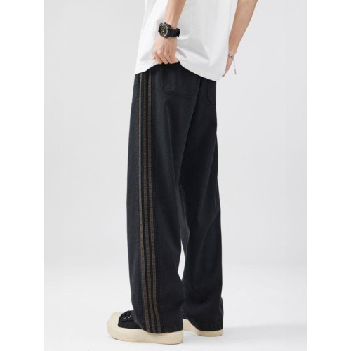 潮牌側邊條紋運動休閒褲男寬鬆直筒2025春秋季高品質長褲子