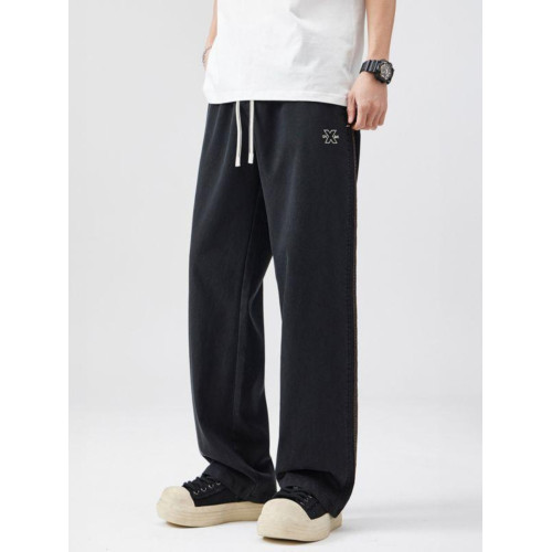 潮牌側邊條紋運動休閒褲男寬鬆直筒2025春秋季高品質長褲子