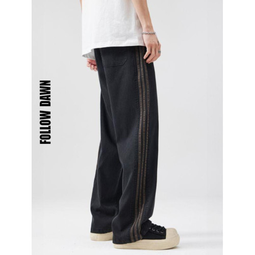 潮牌側邊條紋運動休閒褲男寬鬆直筒2025春秋季高品質長褲子