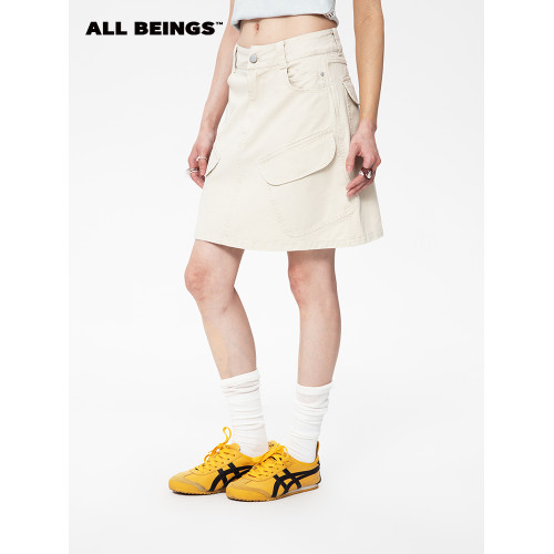 ALL BEINGS2025SS夏季新款輕薄涼感淺卡其洗水復古工裝半身短裙