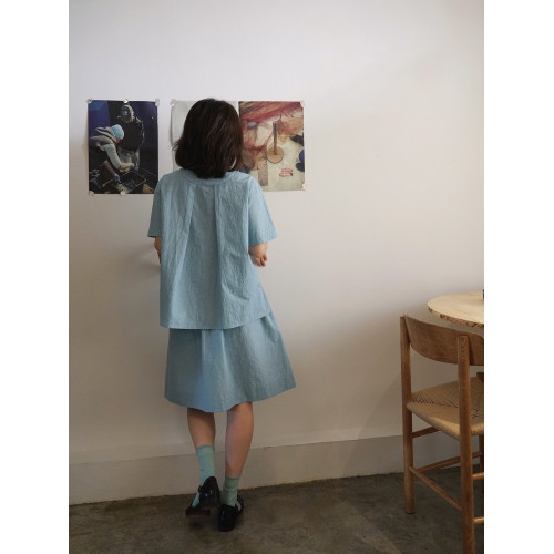 age work 亞麻棉海岸線藍短裙
