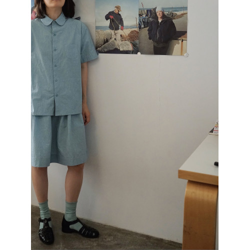 age work 亞麻棉海岸線藍短裙