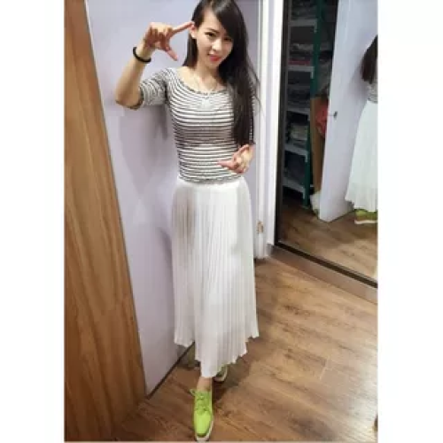 2026夏季新女a字百搭顯瘦純色雪紡百褶裙高腰半身裙中長裙仙女裙