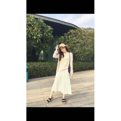 2025夏季新女a字百搭顯瘦純色雪紡百褶裙高腰半身裙中長裙仙女裙