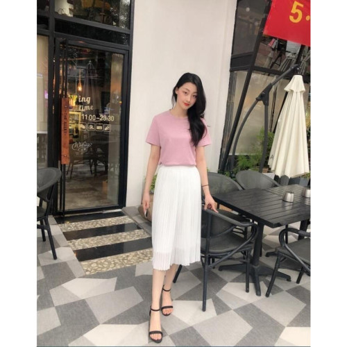 2025夏季新女a字百搭顯瘦純色雪紡百褶裙高腰半身裙中長裙仙女裙