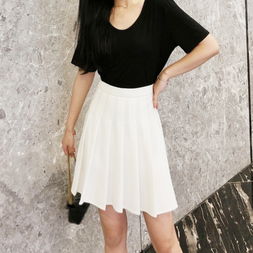 加長百褶裙女夏款高個子高腰顯瘦松緊腰學院風防走光運動半身短裙