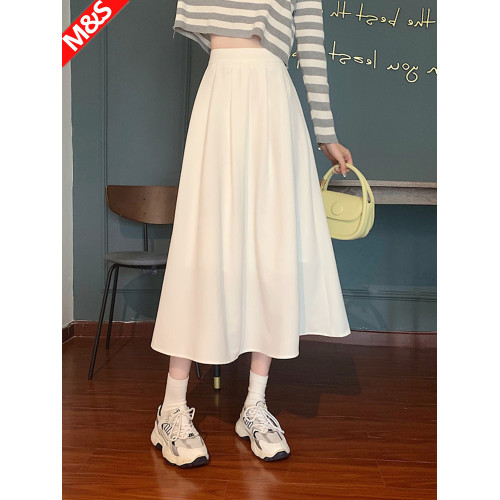 白色半身裙女夏a字長裙裙子繖裙2025新款垂感百褶裙小個子白裙