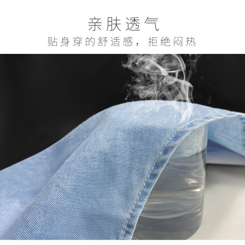 牛仔襯衫女polo半袖夏季設計感小衆襯衣港風復古藍色短袖上衣外套
