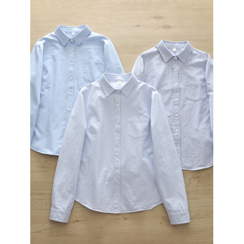 韓範文藝小清新竪條紋寬鬆純棉牛津紡通勤襯衫女長袖打底衫內搭潮 韓範文藝小清新竪條紋寬鬆純棉牛津紡通勤襯衫女長袖打底衫內搭潮