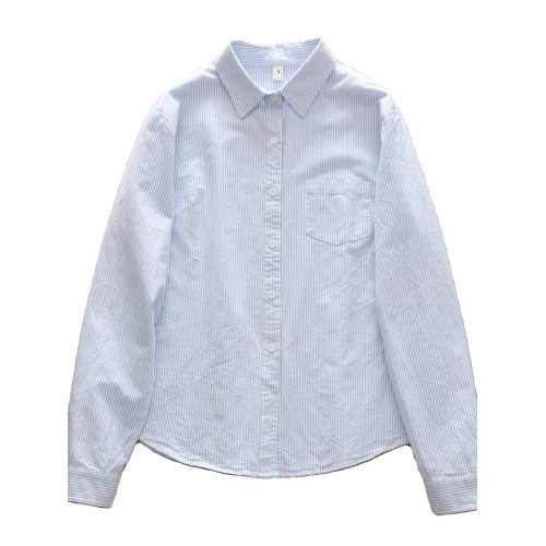 韓範文藝小清新竪條紋寬鬆純棉牛津紡通勤襯衫女長袖打底衫內搭潮 韓範文藝小清新竪條紋寬鬆純棉牛津紡通勤襯衫女長袖打底衫內搭潮