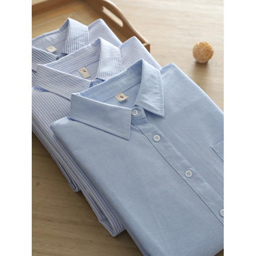 韓範文藝小清新竪條紋寬鬆純棉牛津紡通勤襯衫女長袖打底衫內搭潮 韓範文藝小清新竪條紋寬鬆純棉牛津紡通勤襯衫女長袖打底衫內搭潮