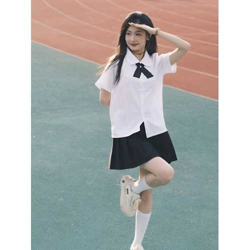 夏季畢業班服女泰式校服jk襯衫短袖學院風白襯衣學生製服套裝泰國