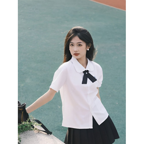 夏季畢業班服女泰式校服jk襯衫短袖學院風白襯衣學生製服套裝泰國