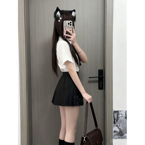 姬物語36cm狗短JK超短裙製服純色畢業照黑色百褶裙女夏學院風灰色 姬物語36cm狗短JK超短裙製服純色畢業照黑色百褶裙女夏學院風灰色