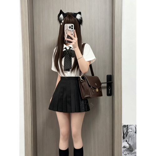 姬物語36cm狗短JK超短裙製服純色畢業照黑色百褶裙女夏學院風灰色 姬物語36cm狗短JK超短裙製服純色畢業照黑色百褶裙女夏學院風灰色