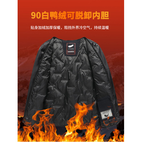 啄木鳥羽絨服男2024冬季新款輕薄短款中老年爸爸行政夾克翻領外套