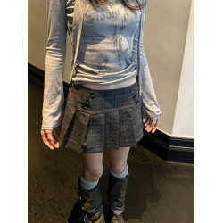 Steam Fish【叛逆校園】原創y2k美式復古學院低腰格紋百褶短裙